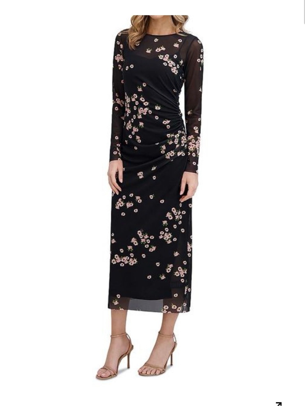 Ted Baker Mesh Column Dress NWT XS Black Midi Dress with Pink Floral Print